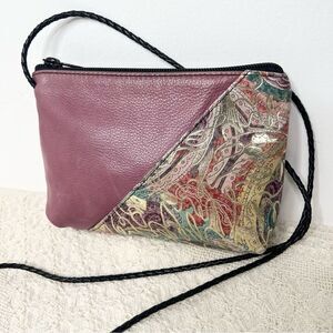 Unbranded Gold Embossed Purple Leather Shoulder Crossbody Bag